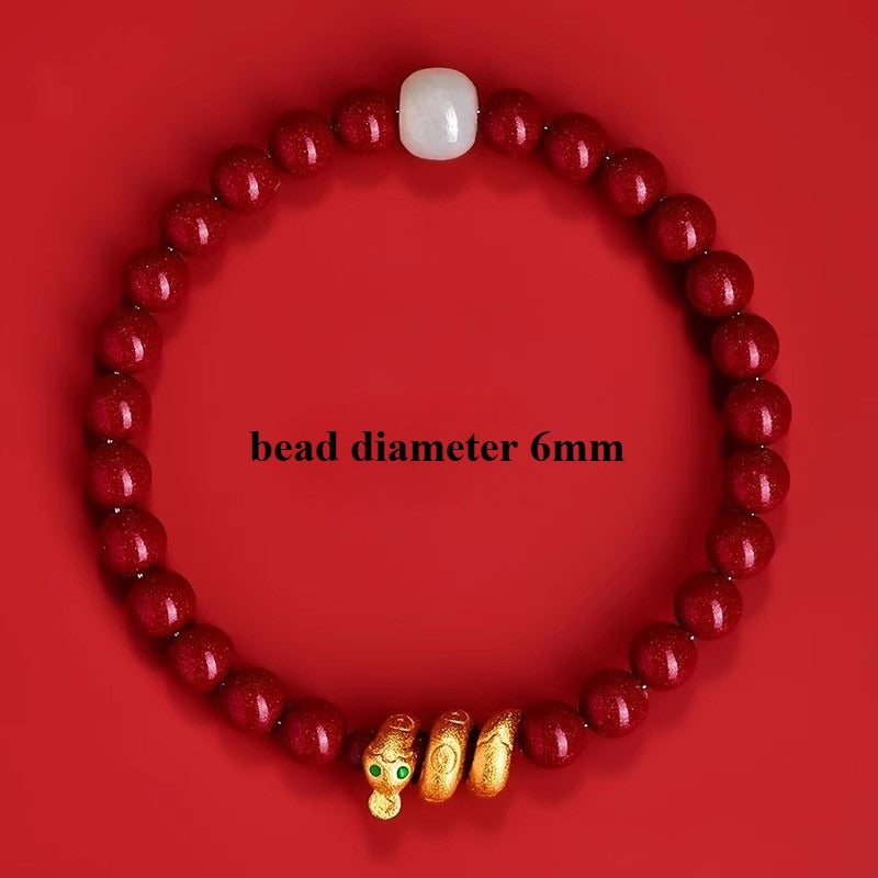 Sand Gold Coiled Snake Hetian Jade Cinnabar Bracelet