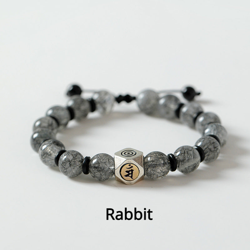 Zodiac Patron Buddha Bracelet with Black Hair Crystal for attracting good luck, protection, Buddhist Guardian blessings, wealth, and health0