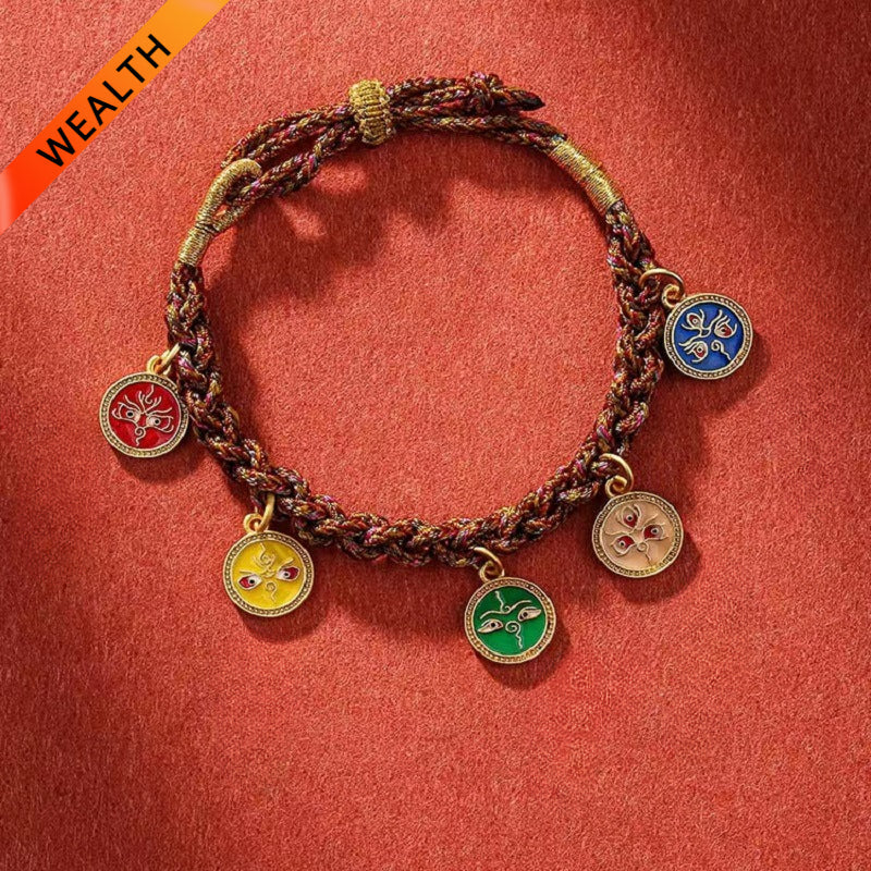 Tibetan Five Wealth Gods Braided Bracelet for good luck, protection, and health