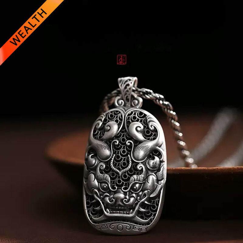 Hollow Pixiu Pendant Necklace for attracting good luck, protection, Buddhist Guardian, wealth, and health1
