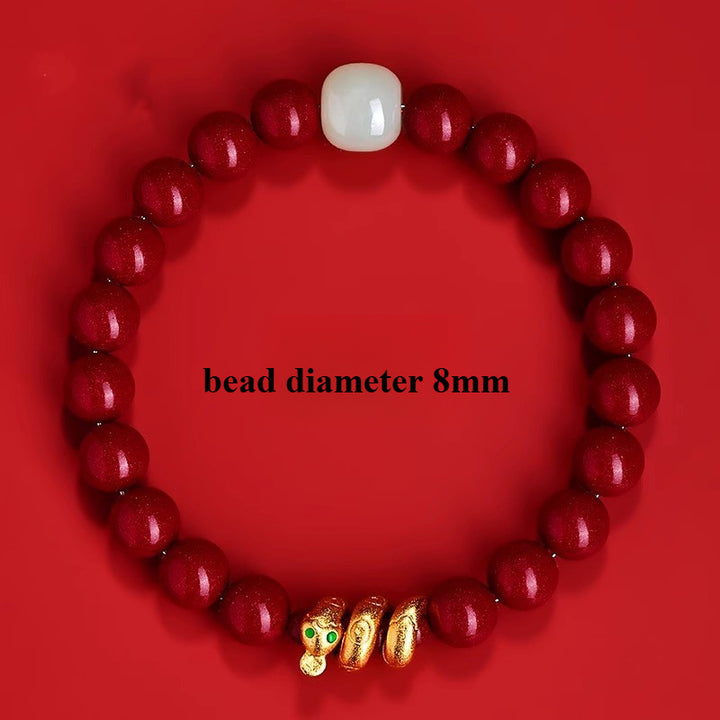 Sand Gold Coiled Snake Hetian Jade Cinnabar Bracelet