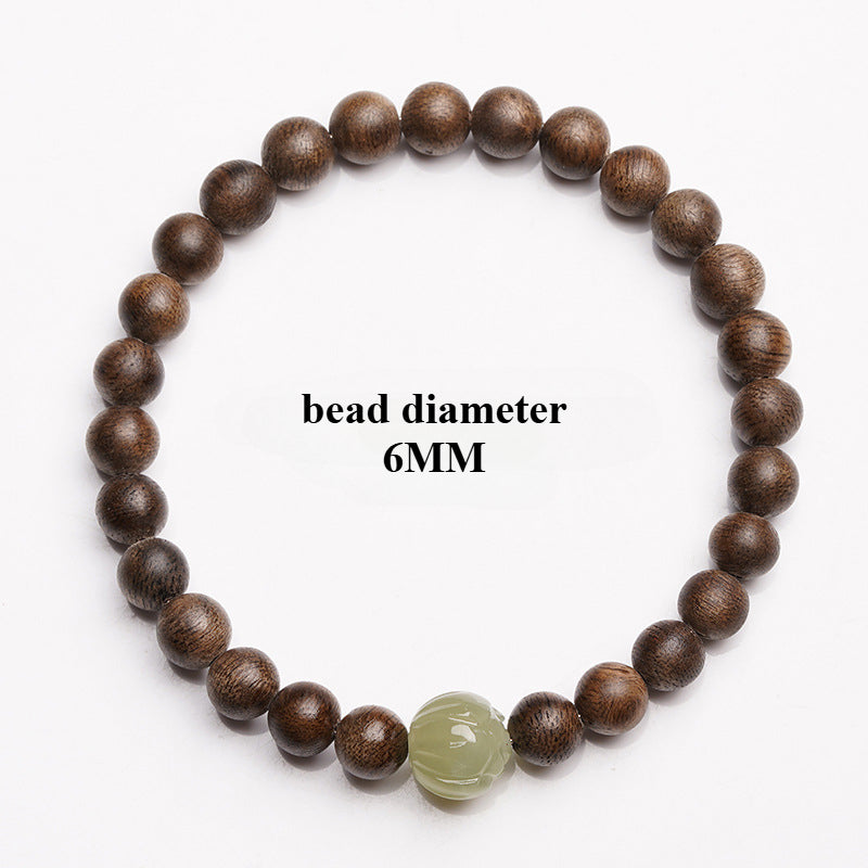 Hetian Jade Lotus and Agarwood Beaded Bracelet