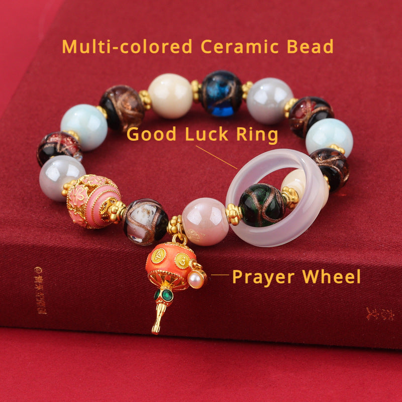 Incense Ash Liuli Ceramic Prayer Wheel Bracelet for good luck, protection, Buddhist Guardian, wealth, and health2
