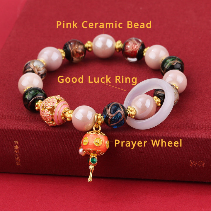 Incense Ash Liuli Ceramic Prayer Wheel Bracelet for good luck, protection, Buddhist Guardian, wealth, and health4