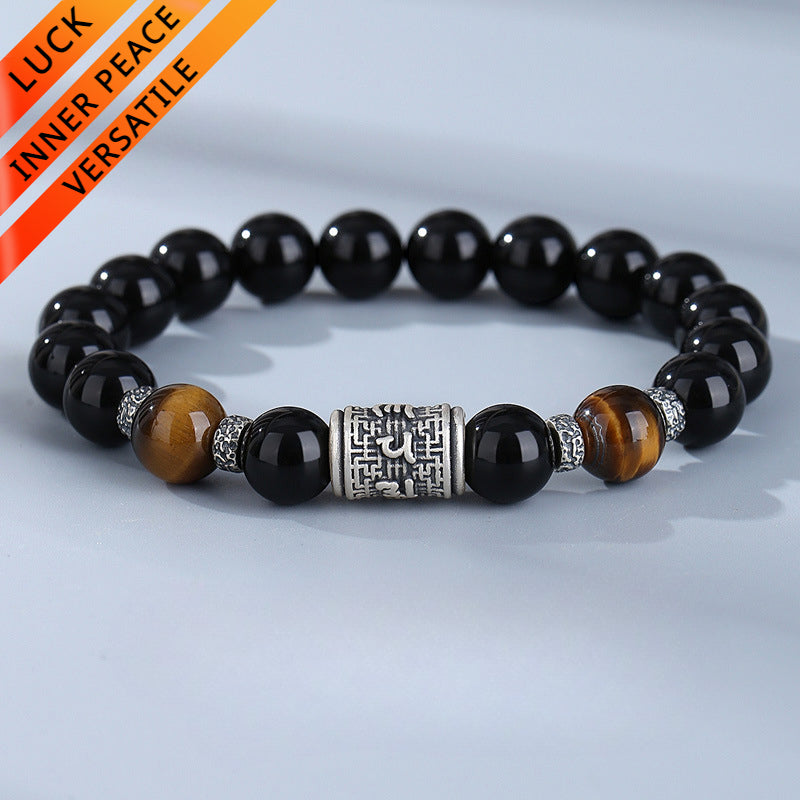 Six-Character Mantra Obsidian Bracelet for attracting good luck, protection, Buddhist guardian, wealth, and health