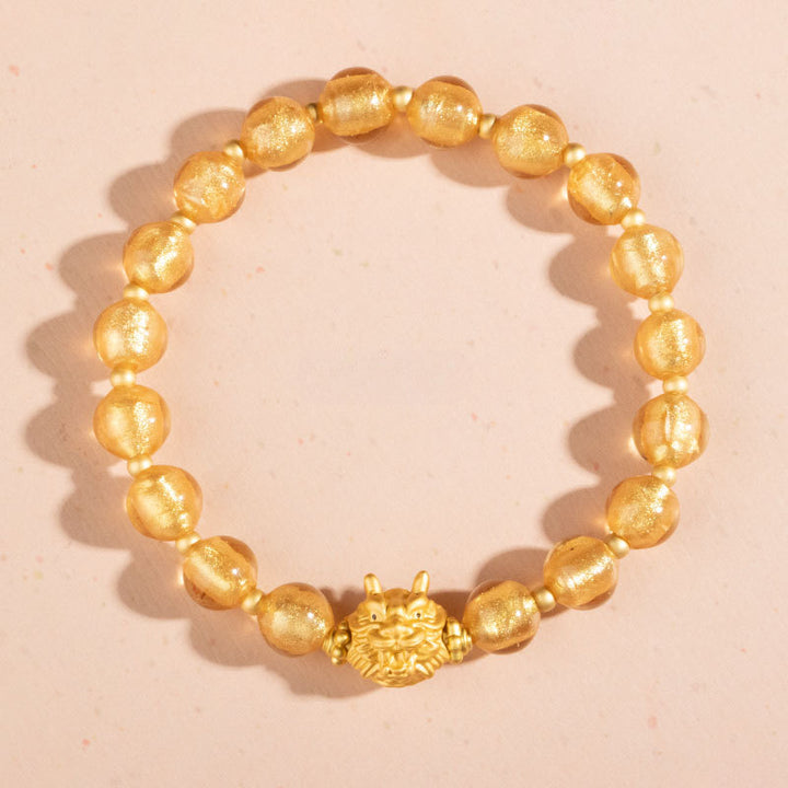 Gold Foil Liuli Dragon Head Bracelet for attracting good luck, protection, Buddhist Guardian, wealth, and health3