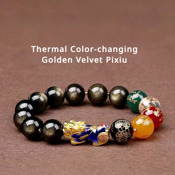 Five Wealth Gods Gold Obsidian Pixiu Bracelet for attracting good luck, protection, Buddhist Guardian blessings, wealth, and health0