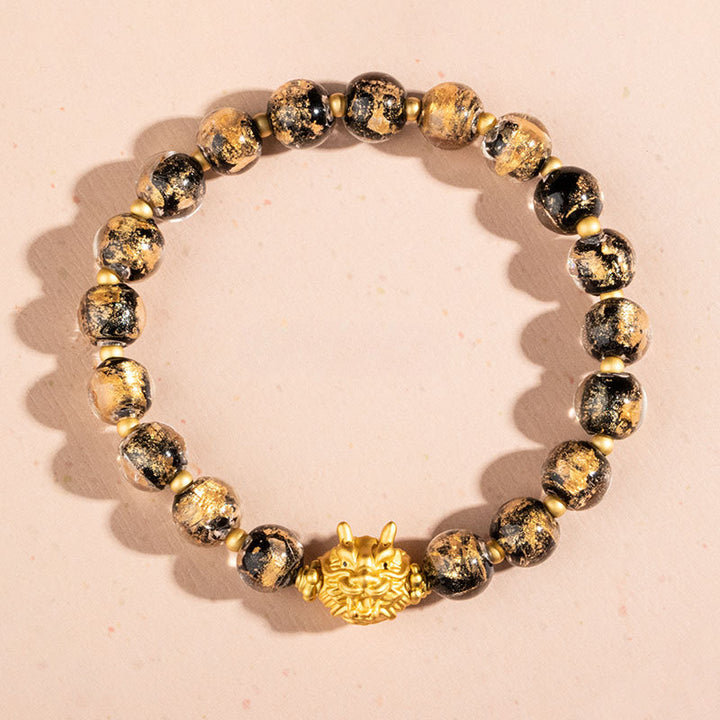 Gold Foil Liuli Dragon Head Bracelet for attracting good luck, protection, Buddhist Guardian, wealth, and health0