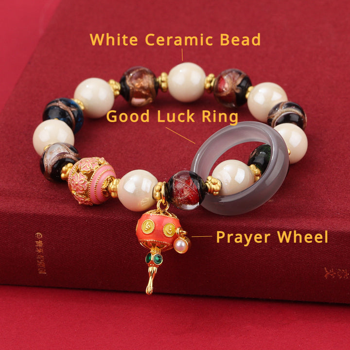 Incense Ash Liuli Ceramic Prayer Wheel Bracelet for good luck, protection, Buddhist Guardian, wealth, and health1