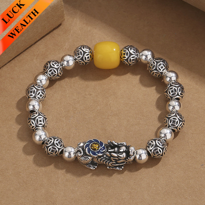 Enamel Pixiu Amber Coin Pattern Bracelet