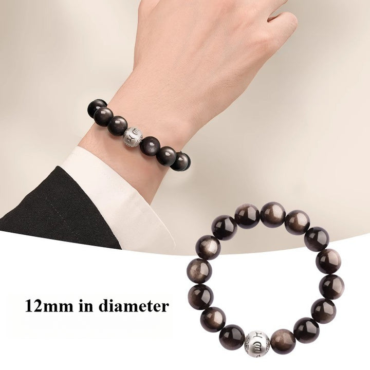 Silver Obsidian Six-Syllable Mantra Buddha Bead Bracelet