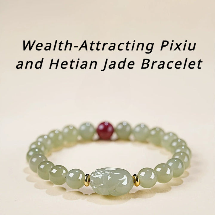 Wealth-Attracting Pixiu and Hetian Jade Bracelet for good luck, protection, wealth, and success0