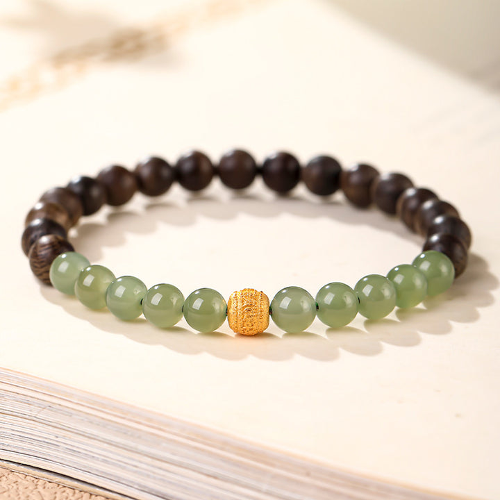 Agarwood and Hetian Jade Snake Year Fortune Bracelet