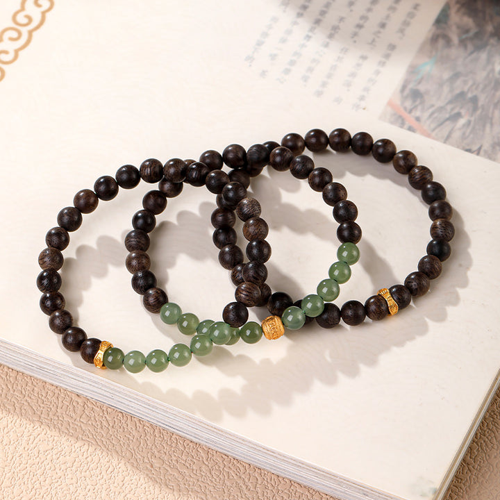 Agarwood and Hetian Jade Snake Year Fortune Bracelet