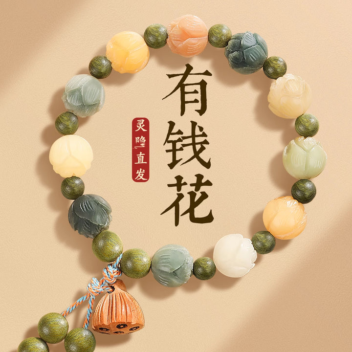 Aquatic Grass Agate Lotus Bracelet for safety, good luck, protection, Buddhist guardian, wealth, and health0