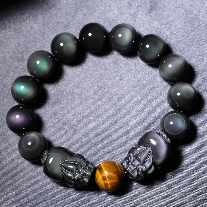 Tiger’s Eye and Obsidian Double Pixiu Bracelet