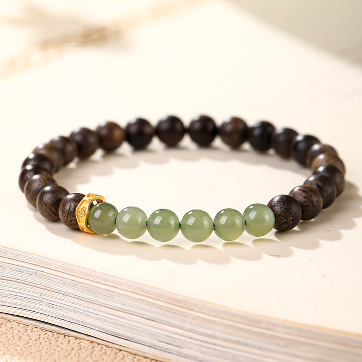 Agarwood and Hetian Jade Snake Year Fortune Bracelet