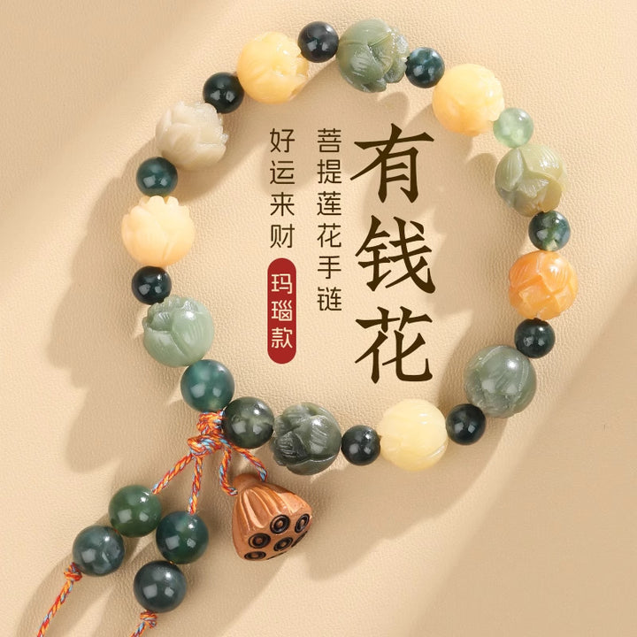 Aquatic Grass Agate Lotus Bracelet for safety, good luck, protection, Buddhist guardian, wealth, and health2