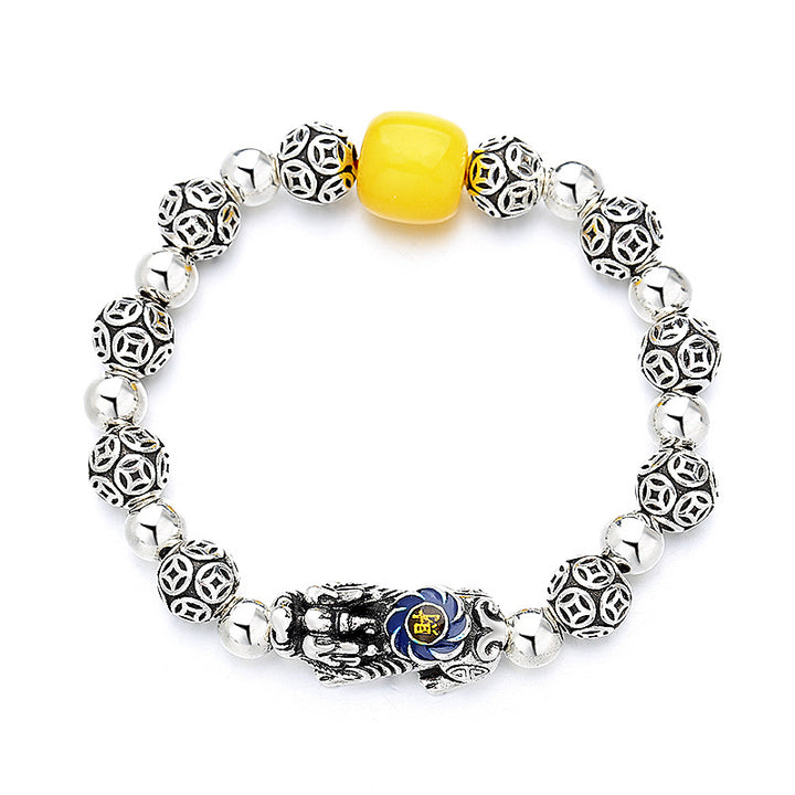 Enamel Pixiu Amber Coin Pattern Bracelet