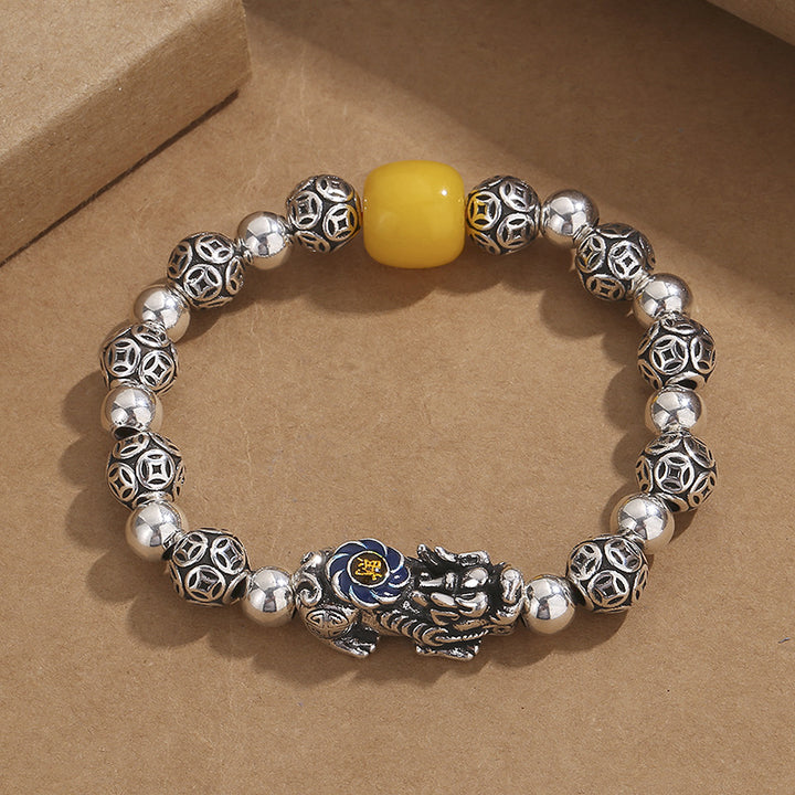 Enamel Pixiu Amber Coin Pattern Bracelet