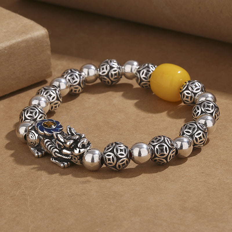 Enamel Pixiu Amber Coin Pattern Bracelet