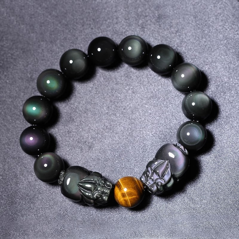 Tiger’s Eye and Obsidian Double Pixiu Bracelet