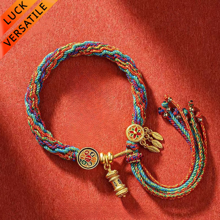 Tibetan Style Braided Bracelet with Six-Syllable Mantra for Good Luck, Protection, Wealth, and Health0