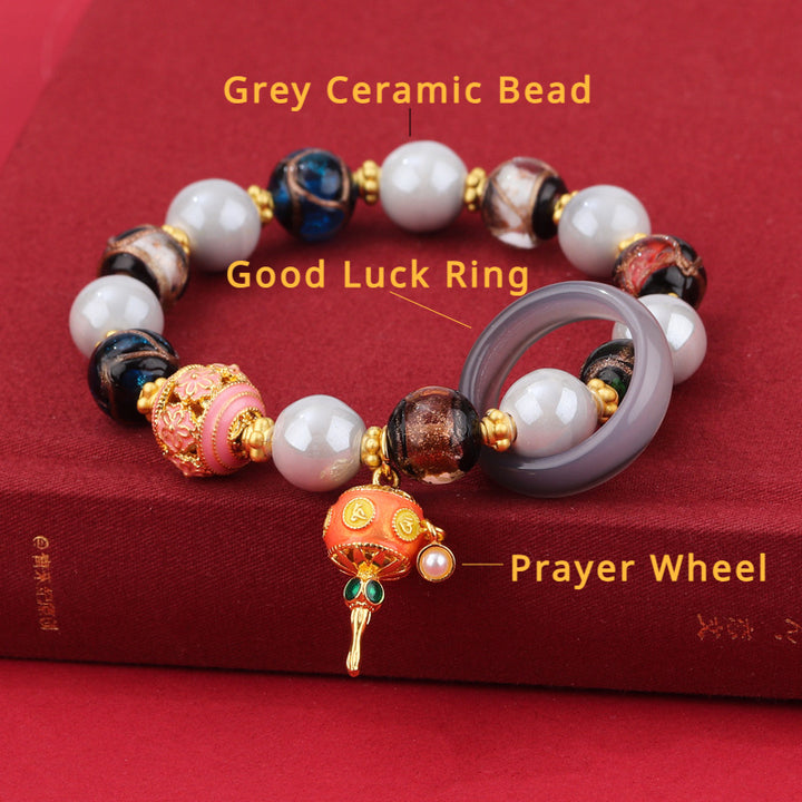 Incense Ash Liuli Ceramic Prayer Wheel Bracelet for good luck, protection, Buddhist Guardian, wealth, and health5