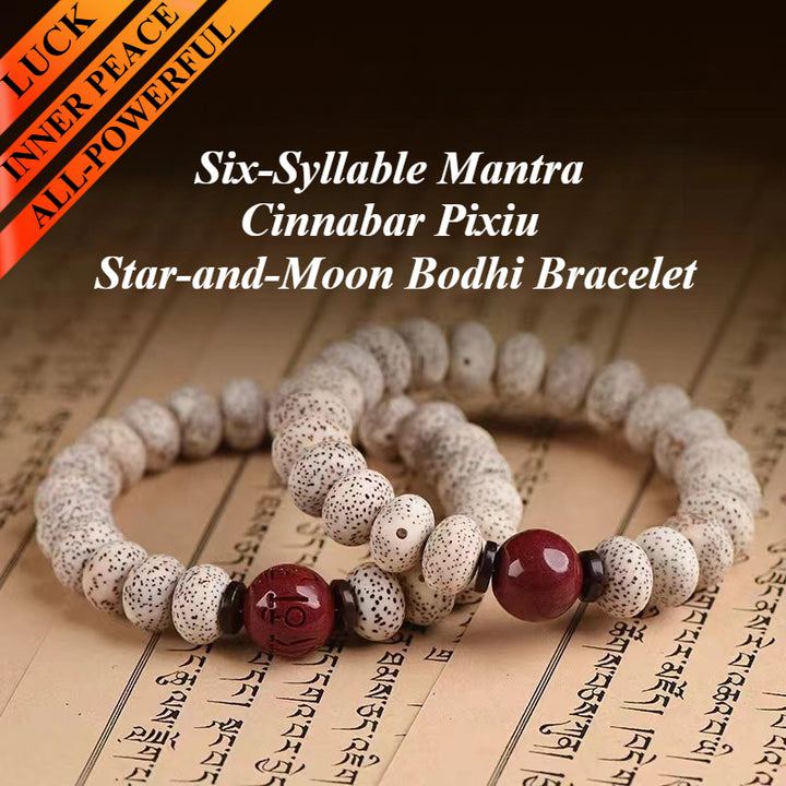 Six-Syllable Mantra Cinnabar Pixiu Star-and-Moon Bodhi Bracelet