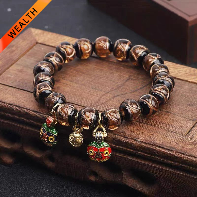Gold Swallowing Beast Incense Ash Liuli Bracelet for Attracting Wealth