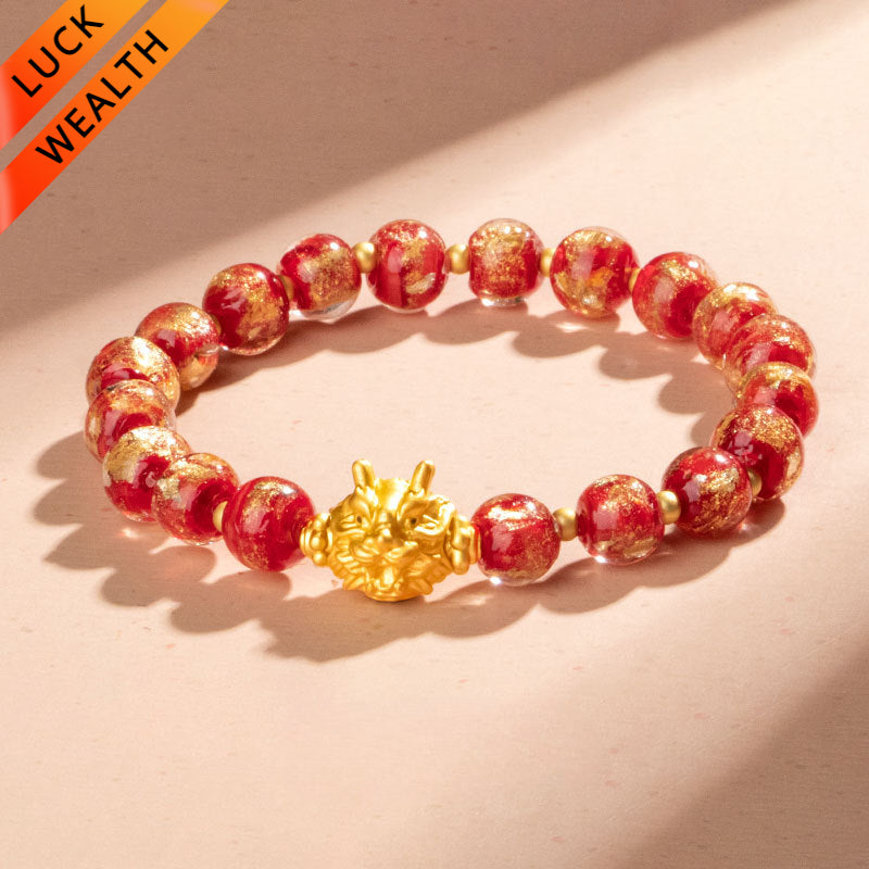 Gold Foil Liuli Dragon Head Bracelet for attracting good luck, protection, Buddhist Guardian, wealth, and health2