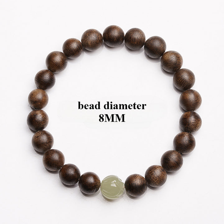 Hetian Jade Lotus and Agarwood Beaded Bracelet