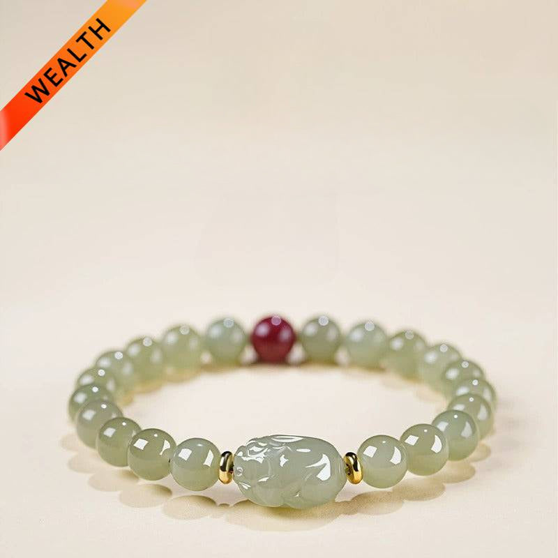 Wealth-Attracting Pixiu and Hetian Jade Bracelet for good luck, protection, wealth, and success1