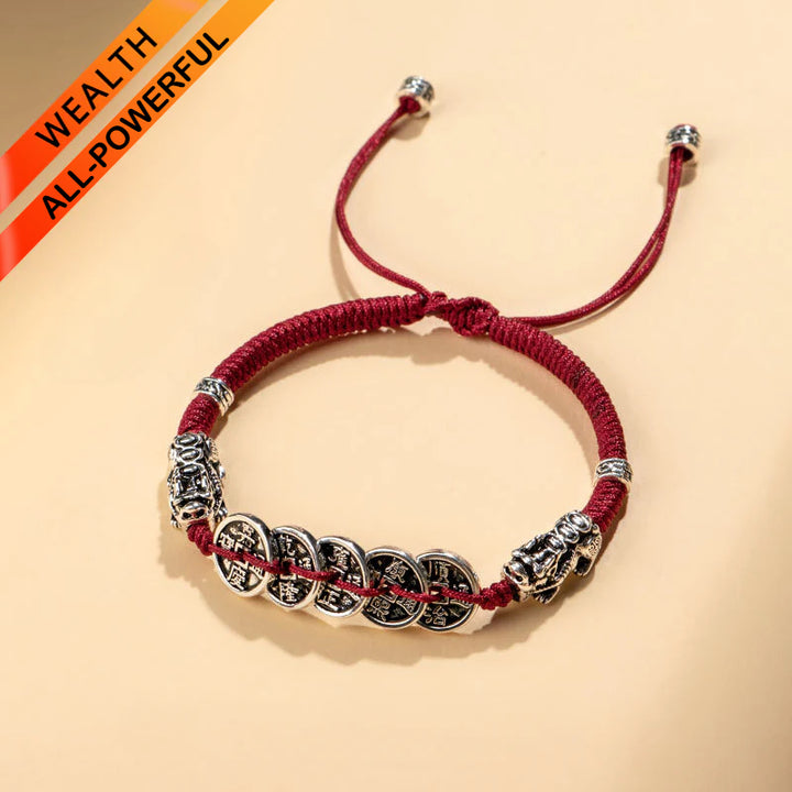 Five Emperors Coin Pixiu Braided Bracelet