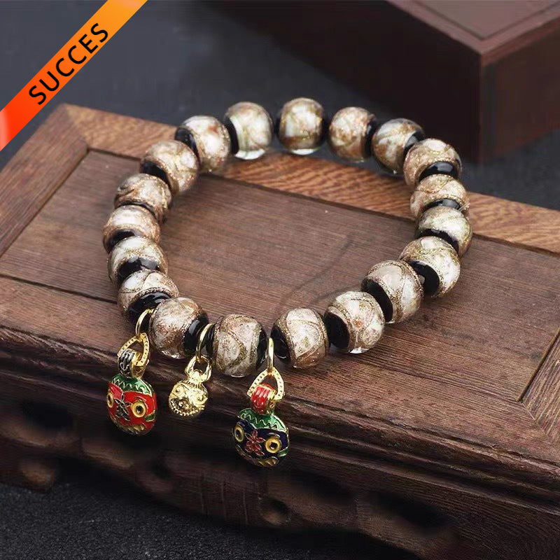 Gold Swallowing Beast Incense Ash Liuli Bracelet for attracting success, good luck, protection, Buddhist guardian, wealth, and health
