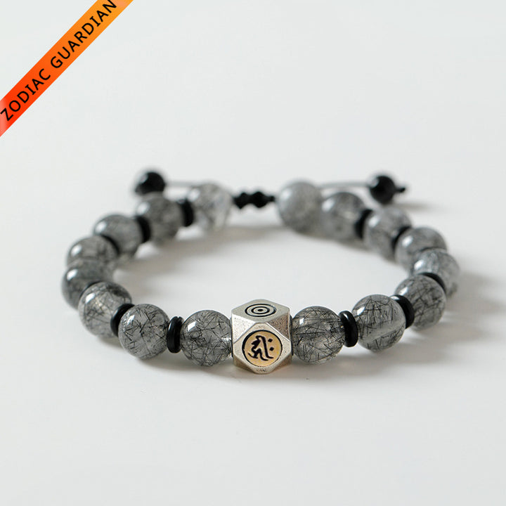Zodiac Patron Buddha Bracelet with Black Hair Crystal for attracting good luck, protection, Buddhist Guardian blessings, wealth, and health1