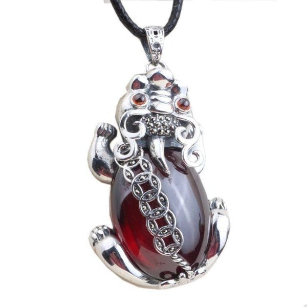 Garnet Wealth-Attracting Pixiu Necklace for good luck, protection, and Buddhist guardian blessings2