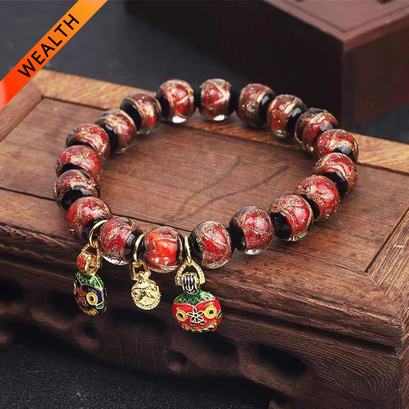 Gold Swallowing Beast Incense Ash Liuli Bracelet for attracting love, good luck, protection, wealth, and health