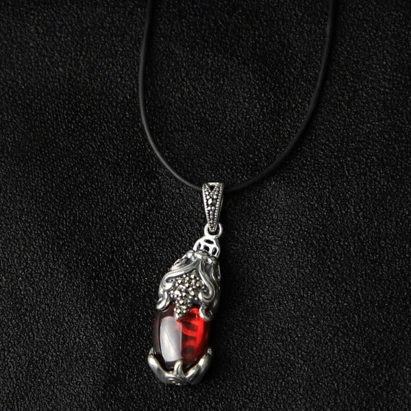 Garnet Wealth-Attracting Pixiu Necklace for good luck, protection, and Buddhist guardian blessings0