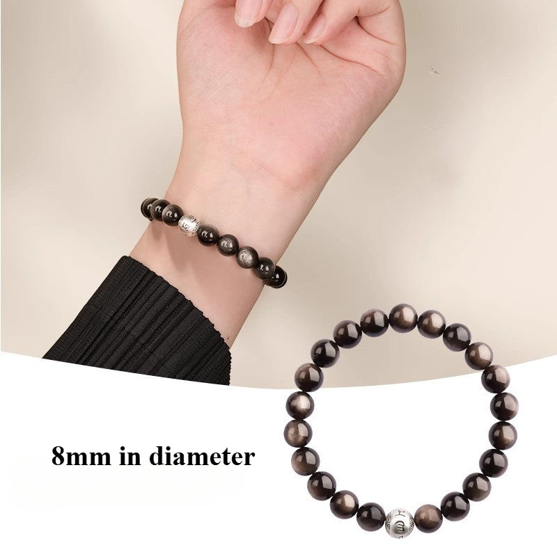 Silver Obsidian Six-Syllable Mantra Buddha Bead Bracelet