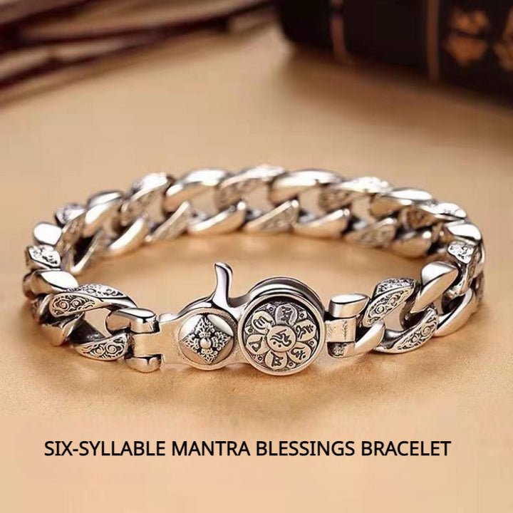 Silver-Plated Six-Syllable Mantra Bracelet for attracting good luck and protection0
