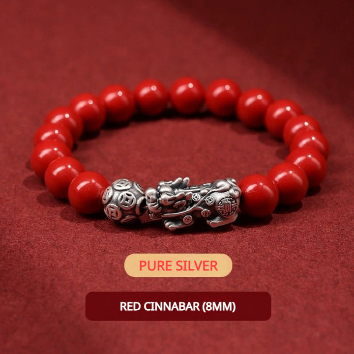 Sterling Silver Pixiu Cinnabar Bracelet for attracting good luck, protection, wealth, and health4