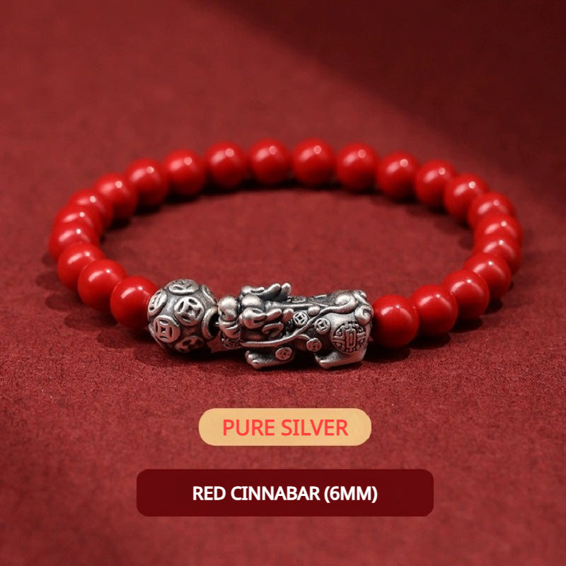 Sterling Silver Pixiu Cinnabar Bracelet for attracting good luck, protection, wealth, and health2