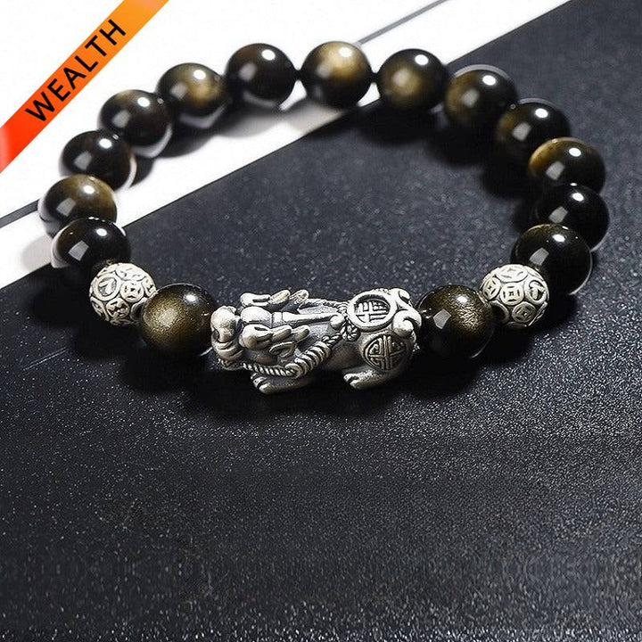 Natural Golden Obsidian S925 Silver Pixiu Bracelet for attracting good luck, protection, and wealth2