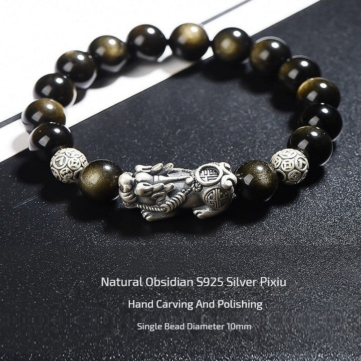 Natural Golden Obsidian S925 Silver Pixiu Bracelet for attracting good luck, protection, and wealth1