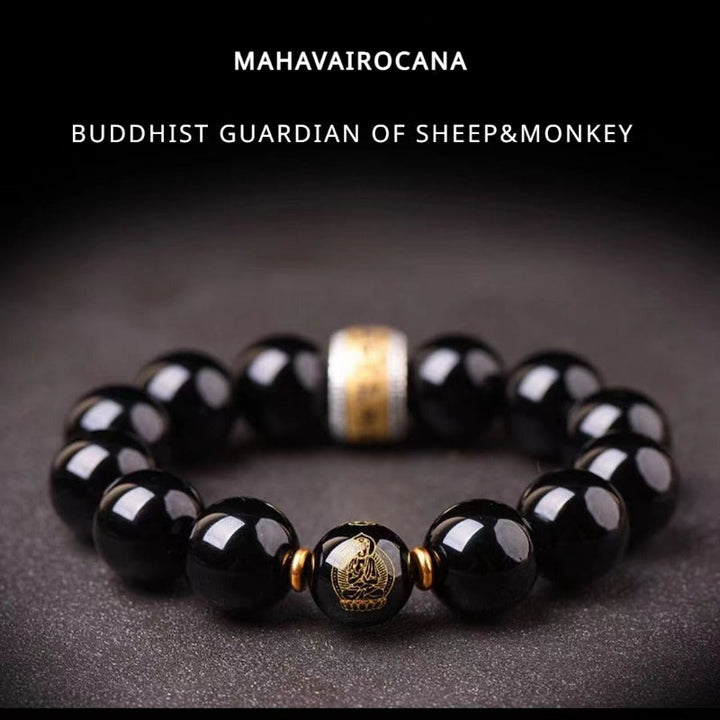Obsidian Chinese Zodiac Guardian Bracelet with Jet Black Finish for attracting good luck, protection, Buddhist Guardian blessings, wealth, and health7