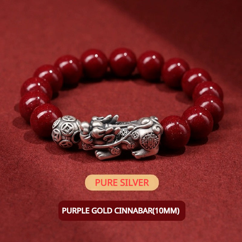 Sterling Silver Pixiu Cinnabar Bracelet for attracting good luck, protection, wealth, and health6
