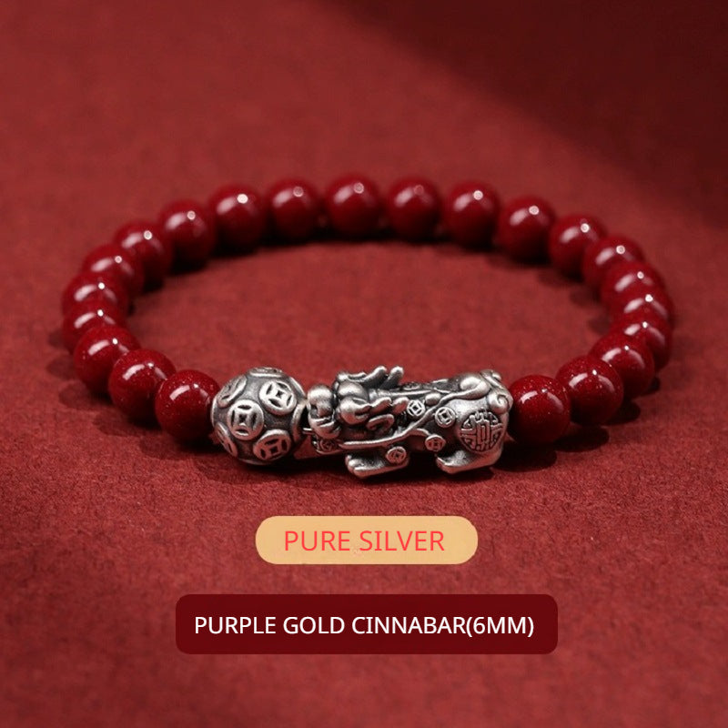 Sterling Silver Pixiu Cinnabar Bracelet for attracting good luck, protection, wealth, and health3