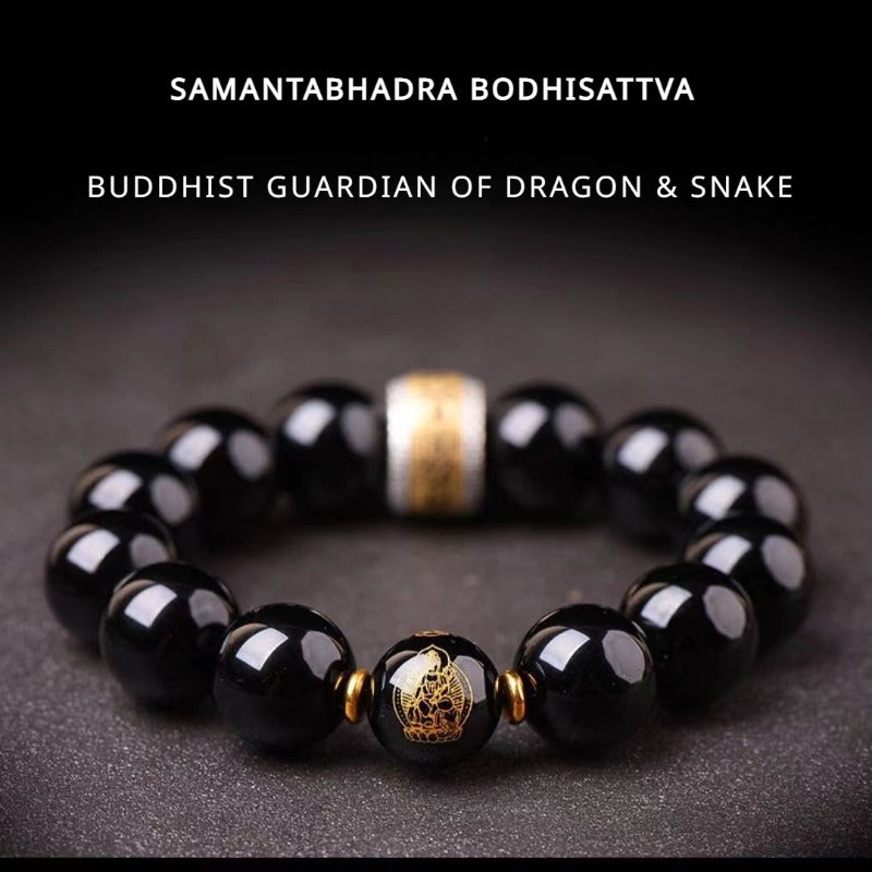 Obsidian Chinese Zodiac Guardian Bracelet with Jet Black Finish for attracting good luck, protection, Buddhist Guardian blessings, wealth, and health0