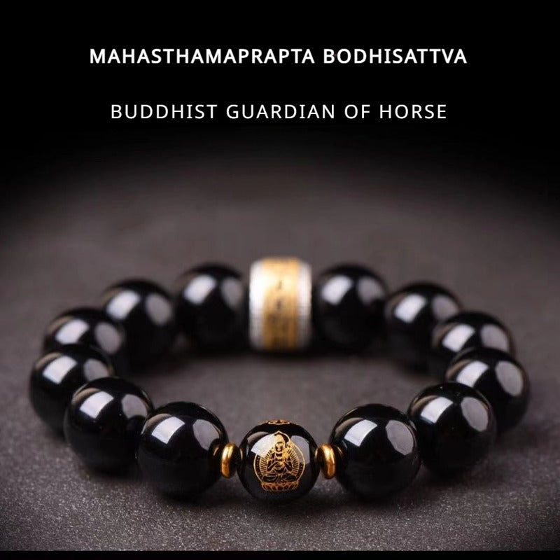 Obsidian Chinese Zodiac Guardian Bracelet with Jet Black Finish for attracting good luck, protection, Buddhist Guardian blessings, wealth, and health4